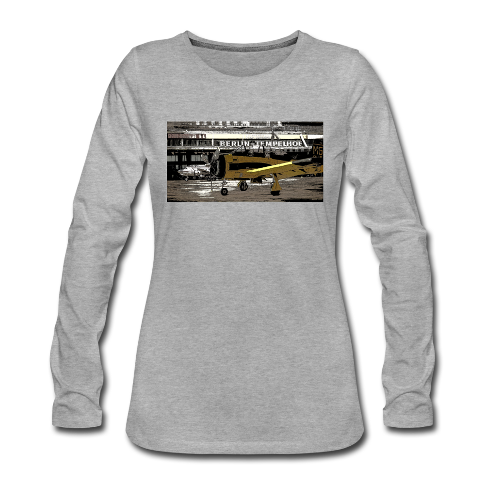 Tempelhof Flugzeug - Frauen Premium Langarmshirt - Grau meliert