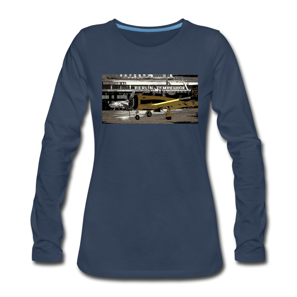 Tempelhof Flugzeug - Frauen Premium Langarmshirt - Navy