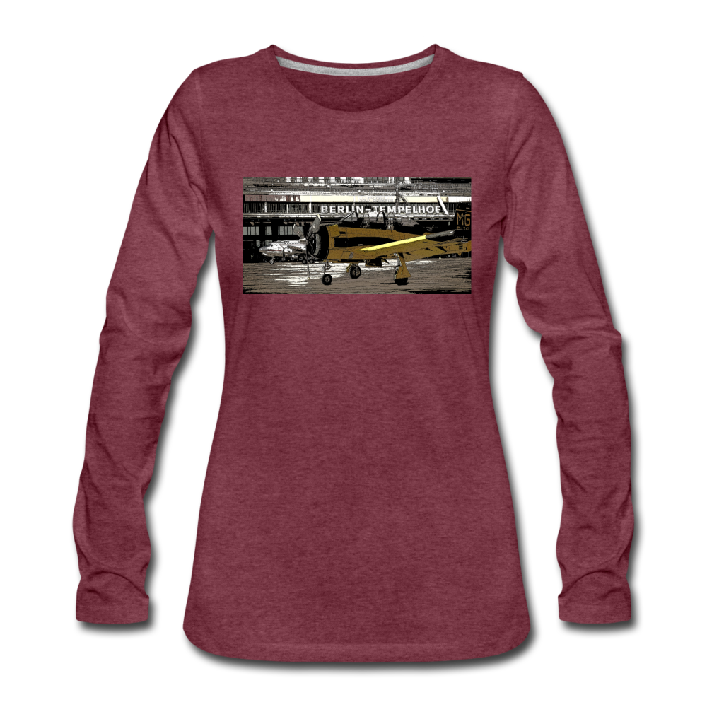 Tempelhof Flugzeug - Frauen Premium Langarmshirt - Bordeauxrot meliert