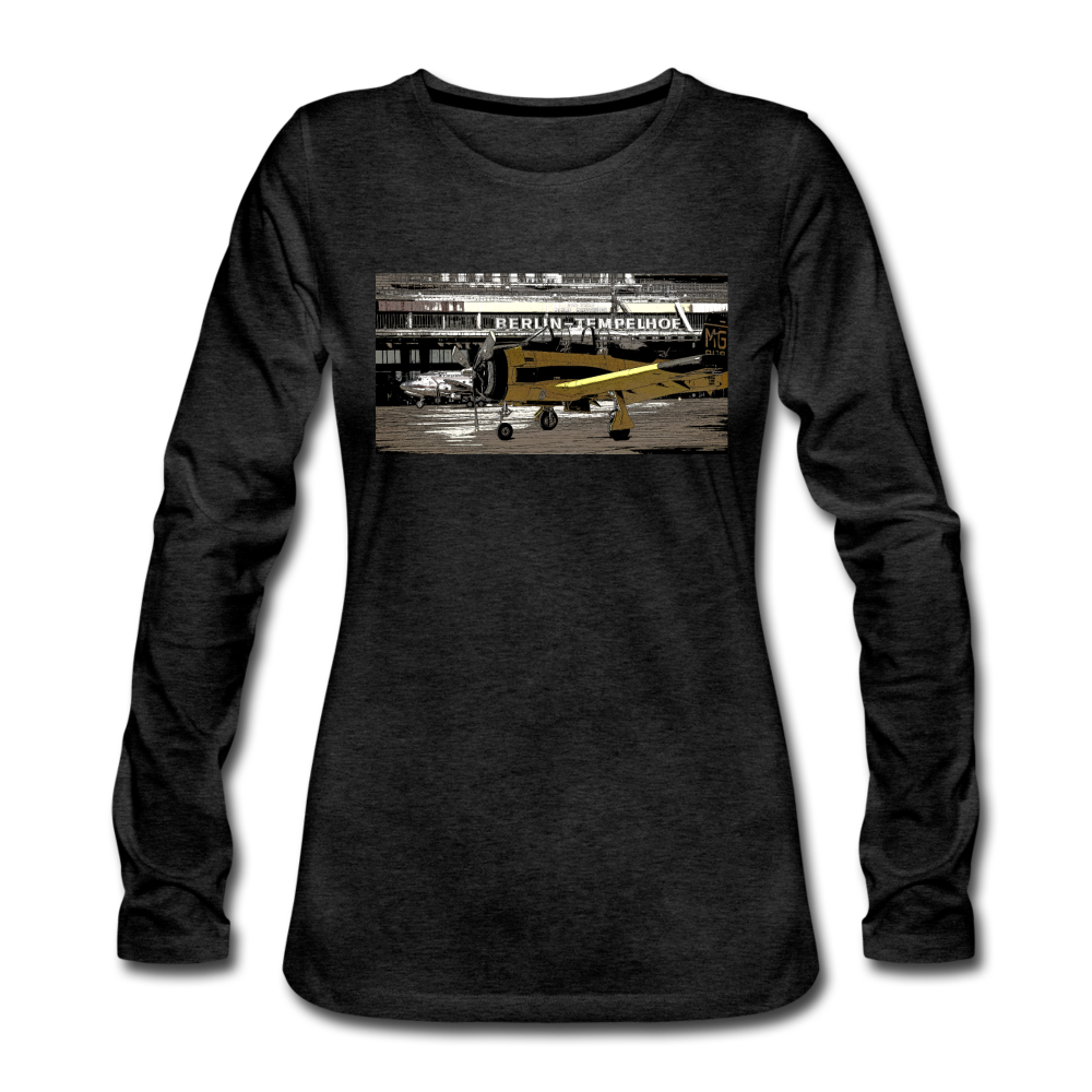 Tempelhof Flugzeug - Frauen Premium Langarmshirt - Anthrazit