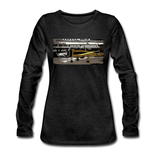 Tempelhof Flugzeug - Frauen Premium Langarmshirt - Anthrazit