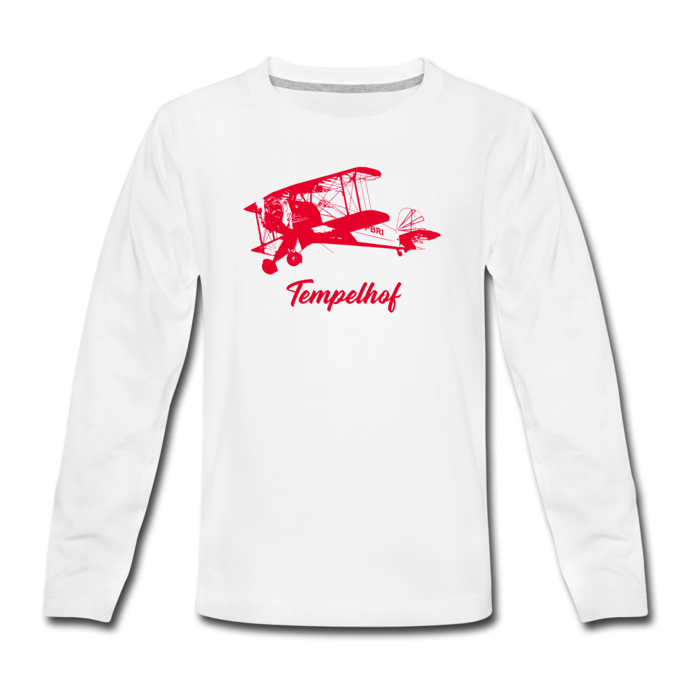 Tempelhof Flugzeug rot - Teenager Langarmshirt - Weiß
