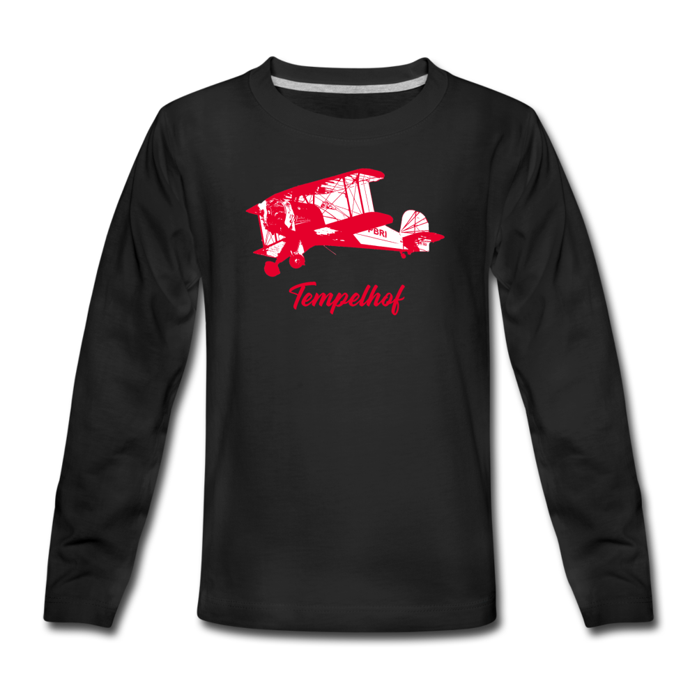 Tempelhof Flugzeug rot - Teenager Langarmshirt - Schwarz