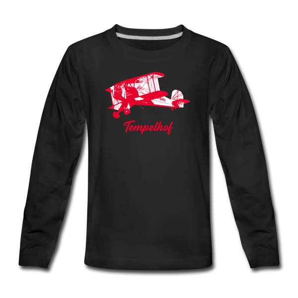 Tempelhof Flugzeug rot - Teenager Langarmshirt - Schwarz