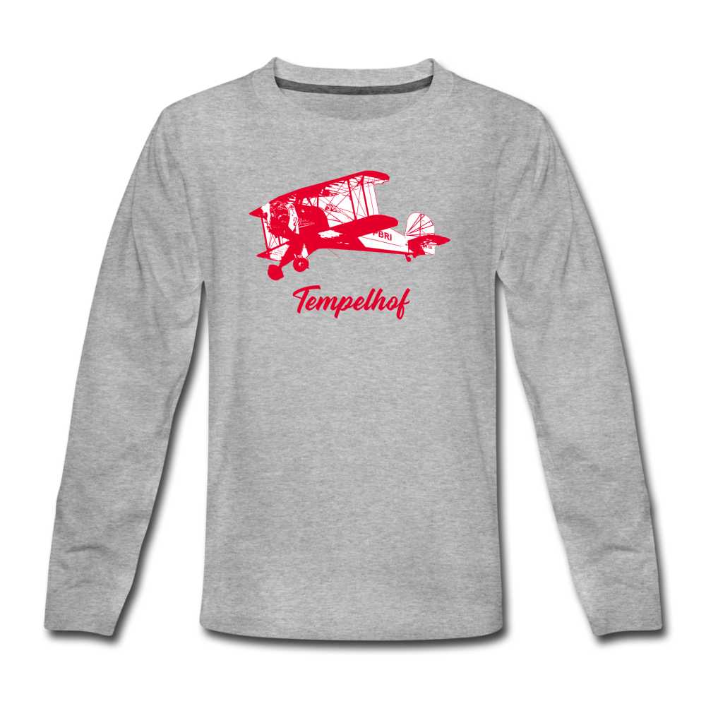 Tempelhof Flugzeug rot - Teenager Langarmshirt - Grau meliert