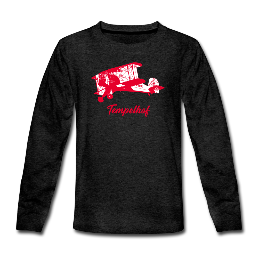 Tempelhof Flugzeug rot - Teenager Langarmshirt - Anthrazit