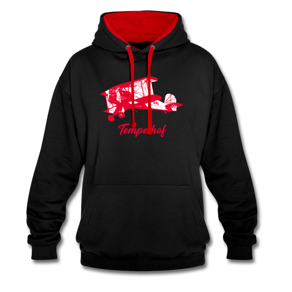 Tempelhof Flugzeug rot - Kontrast Hoodie - Schwarz/Rot