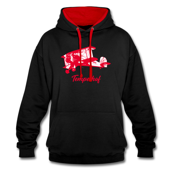 Tempelhof Flugzeug rot - Kontrast Hoodie - Schwarz/Rot