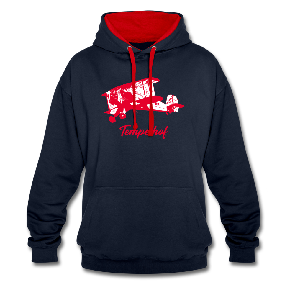 Tempelhof Flugzeug rot - Kontrast Hoodie - Navy/Rot