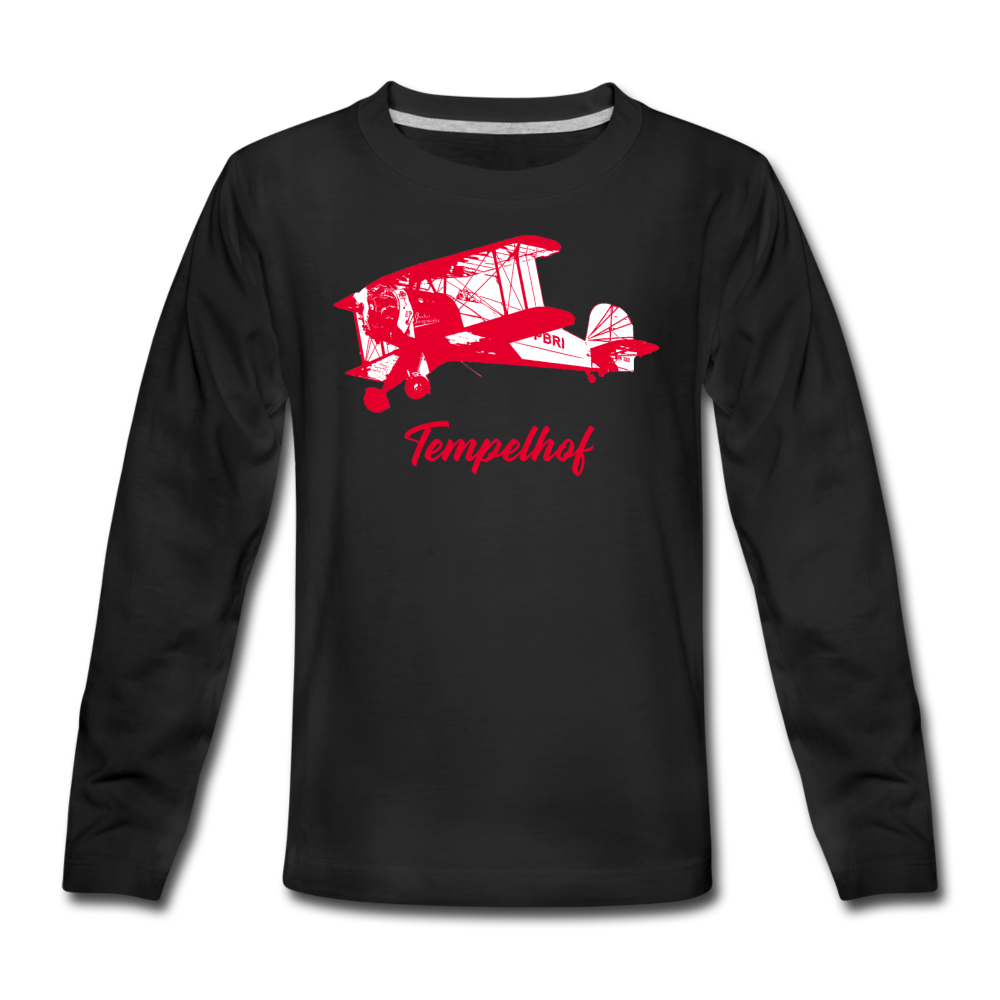 Tempelhof Flugzeug rot - Kinder Langarmshirt - Schwarz