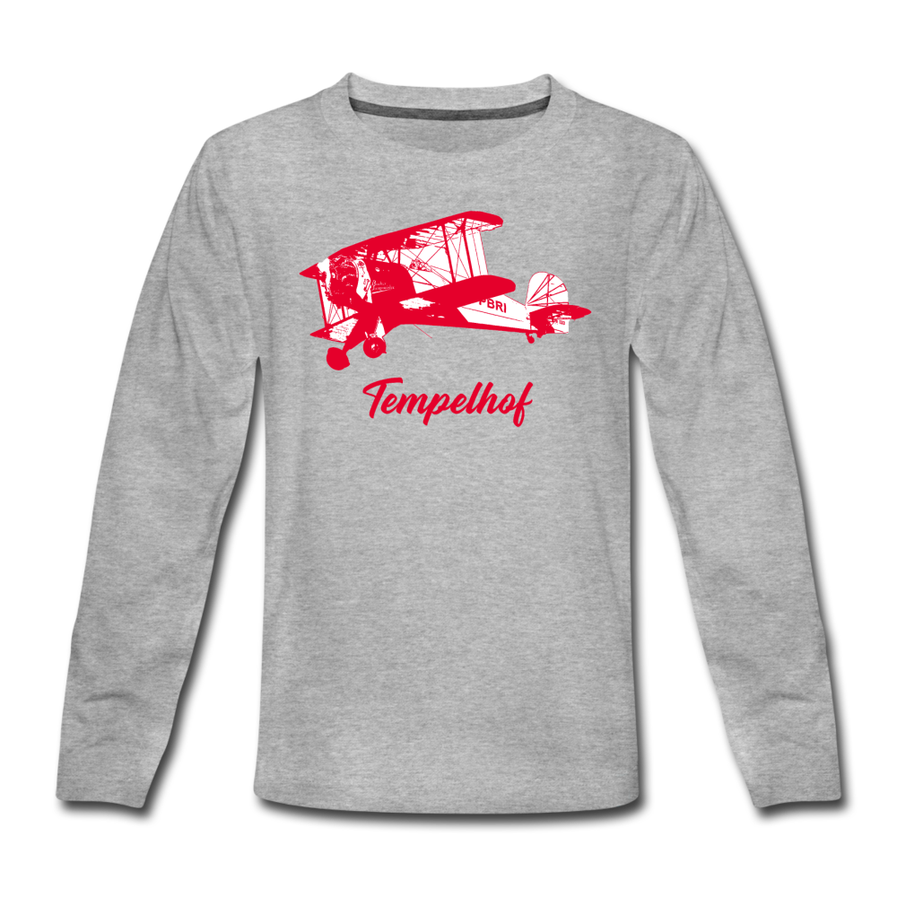Tempelhof Flugzeug rot - Kinder Langarmshirt - Grau meliert