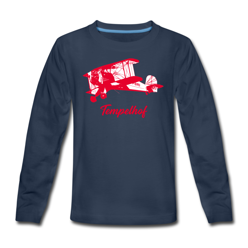 Tempelhof Flugzeug rot - Kinder Langarmshirt - Navy