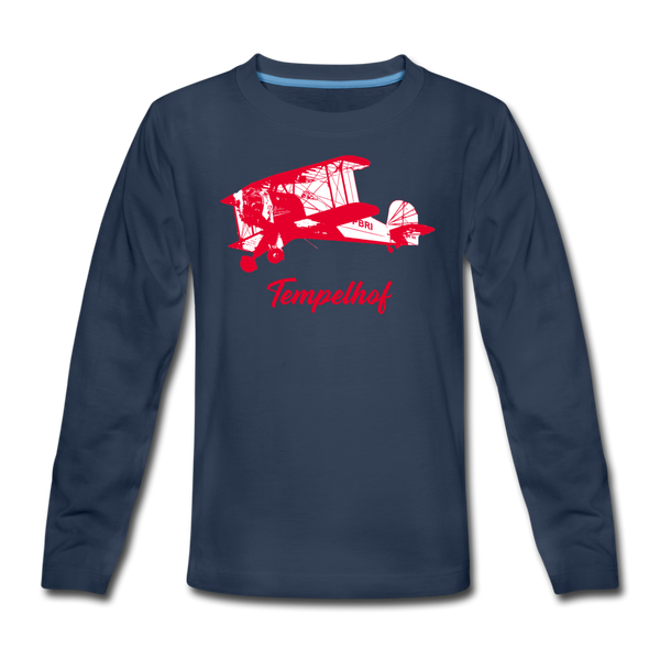 Tempelhof Flugzeug rot - Kinder Langarmshirt - Navy