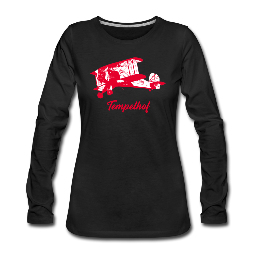 Tempelhof Flugzeug rot - Frauen Premium Langarmshirt - Schwarz