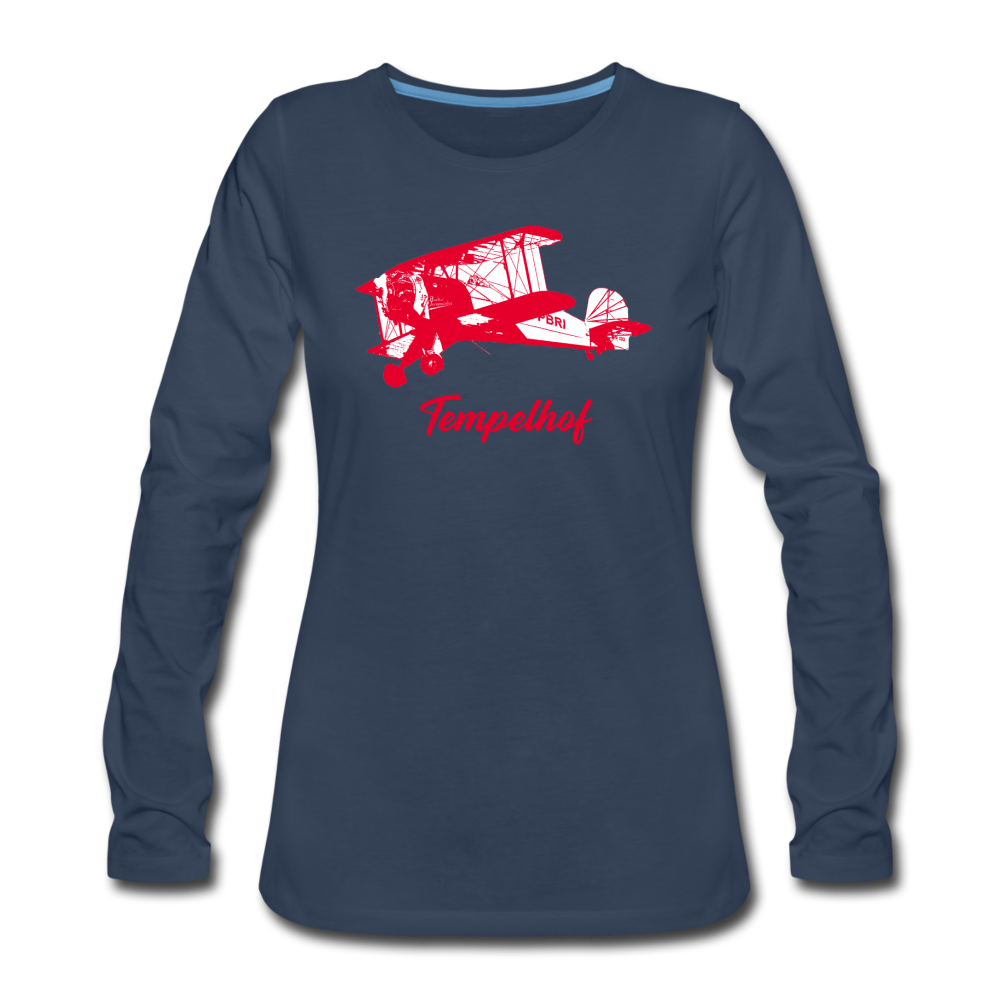 Tempelhof Flugzeug rot - Frauen Premium Langarmshirt - Navy