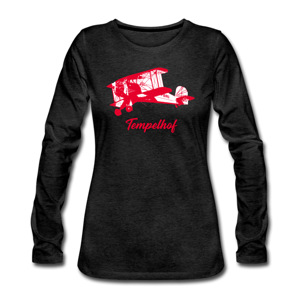 Tempelhof Flugzeug rot - Frauen Premium Langarmshirt - Anthrazit