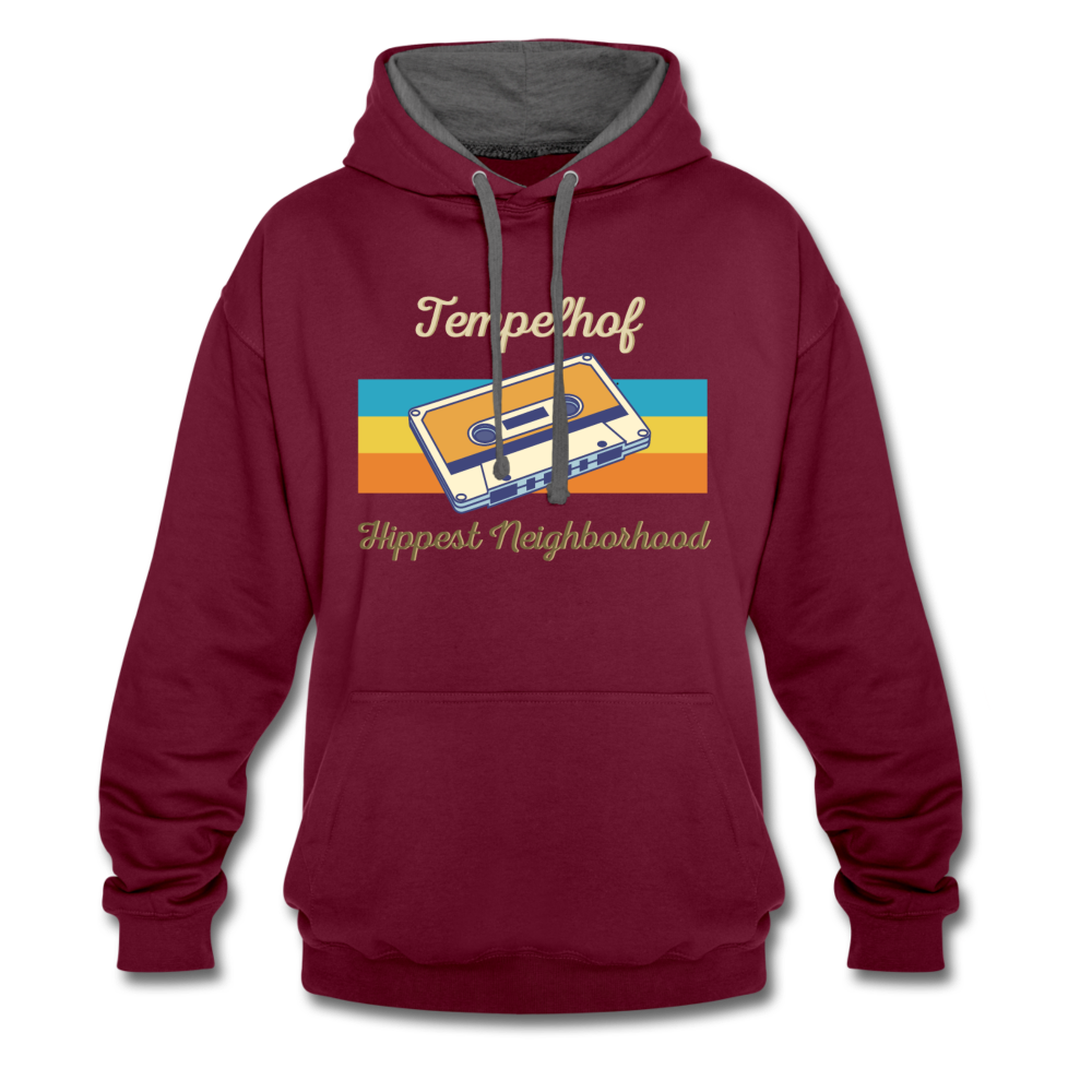 Tempelhof Hippest Neighborhood - Kontrast Hoodie - Weinrot/Anthrazit