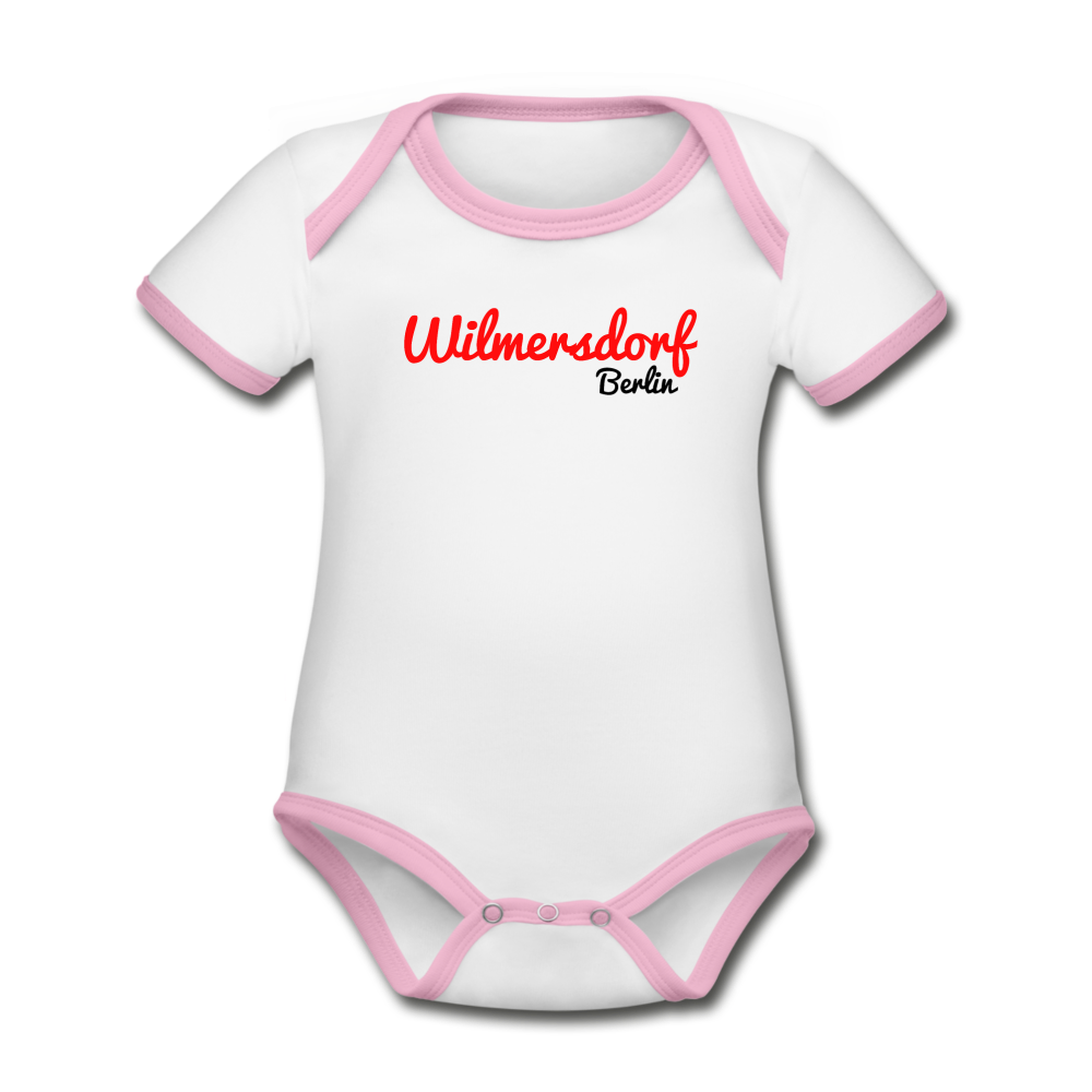 Wilmersdorf Berlin - Baby Bio-Kurzarm-Kontrastbody - Weiß/Rose