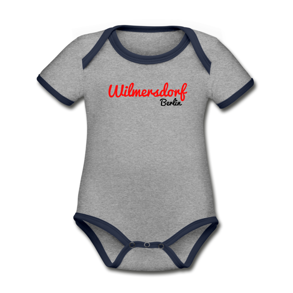 Wilmersdorf Berlin - Baby Bio-Kurzarm-Kontrastbody - Grau meliert/Navy