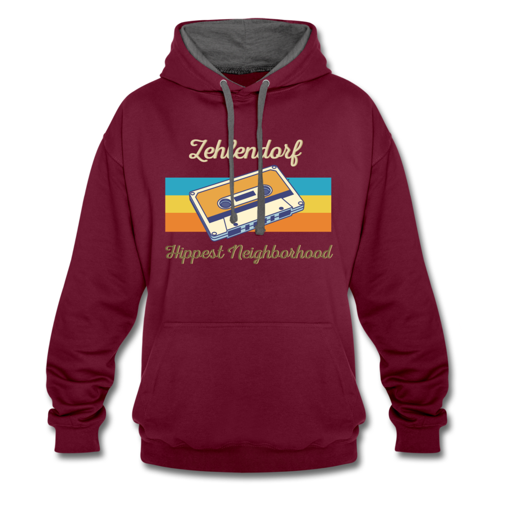 Zehlendorf Hippest Neighborhood - Kontrast Hoodie - Weinrot/Anthrazit