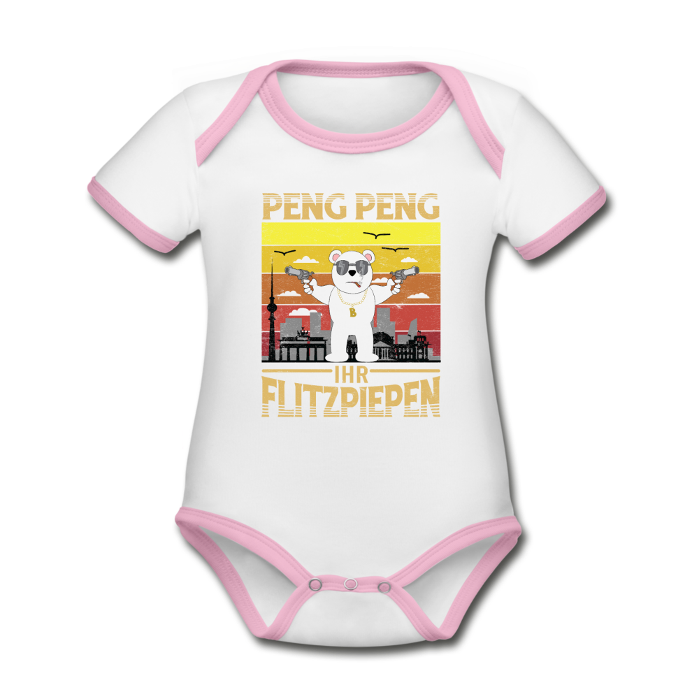 Peng Peng - Baby Bio-Kurzarm-Kontrastbody - Weiß/Rose