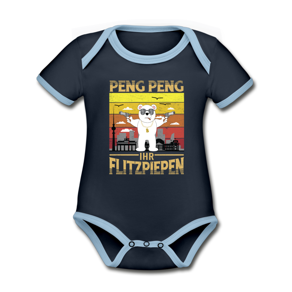 Peng Peng - Baby Bio-Kurzarm-Kontrastbody - navy/sky