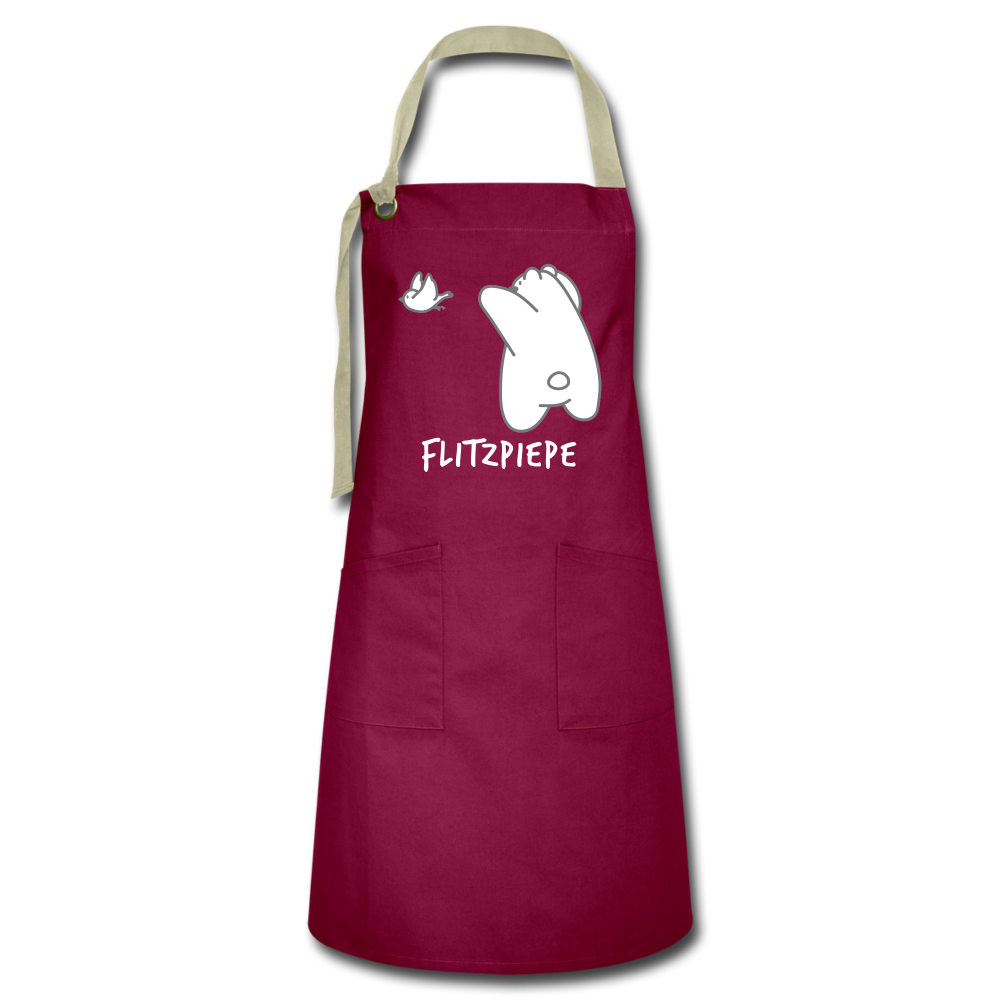 Flitzpiepe - Kontrastschürze - Burgunderrot / Sandfarben