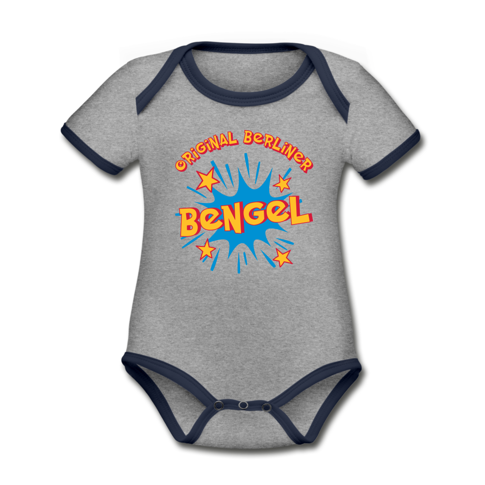 Berliner Bengel - Baby Bio-Kurzarm-Kontrastbody - Grau meliert/Navy