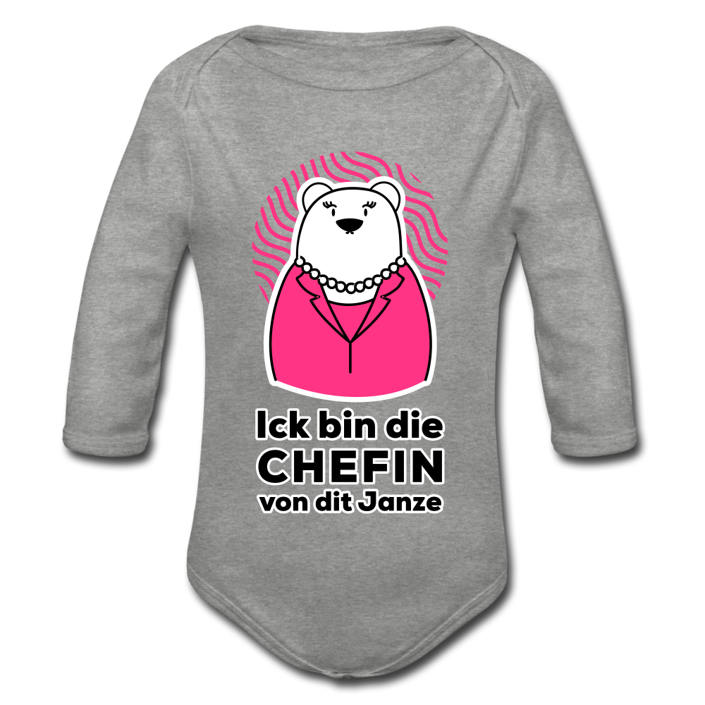 Chefin - Bio-Langarmbody - Grau meliert
