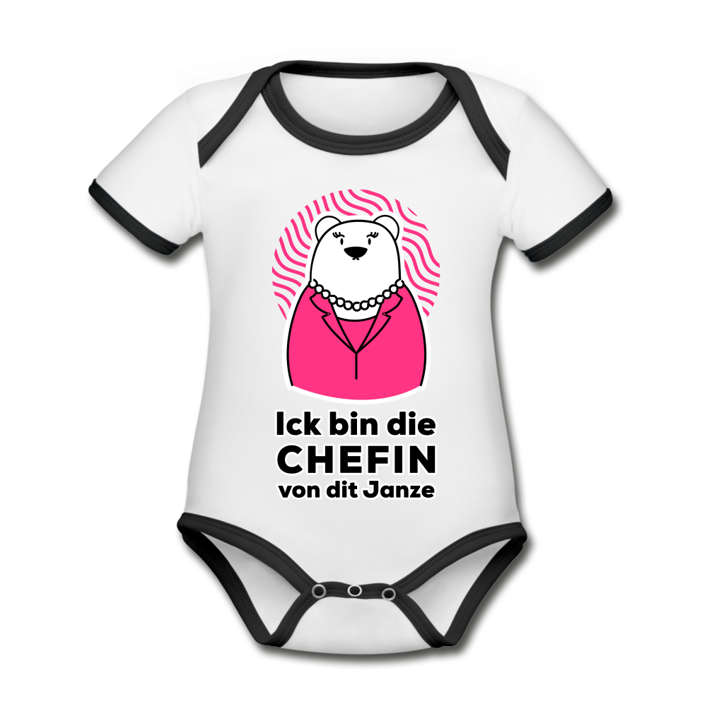 Chefin - Baby Bio-Kurzarm-Kontrastbody - Weiß/Schwarz