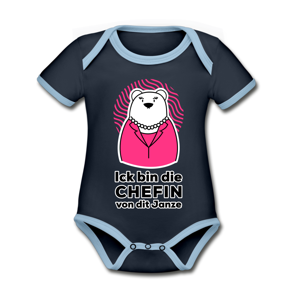Chefin - Baby Bio-Kurzarm-Kontrastbody - navy/sky