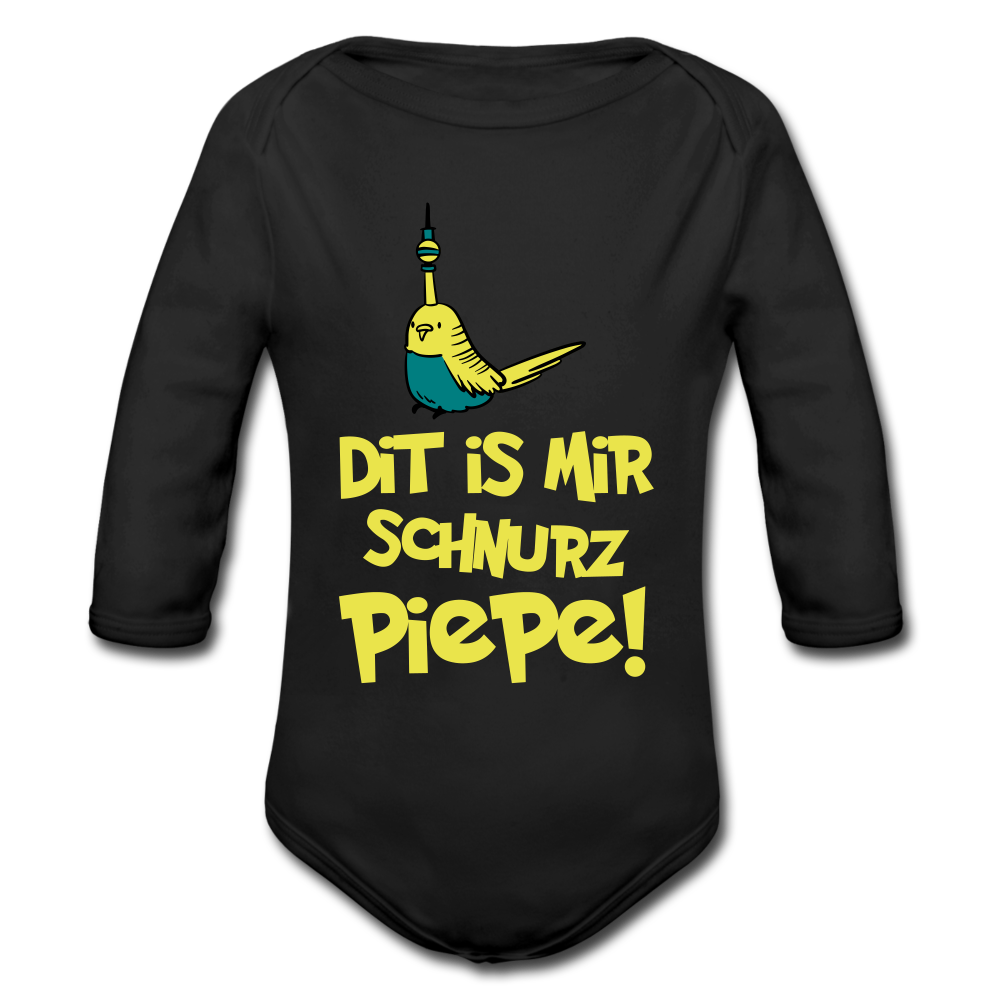 Schnurz Piepe mit Piep - Bio-Langarmbody - Schwarz