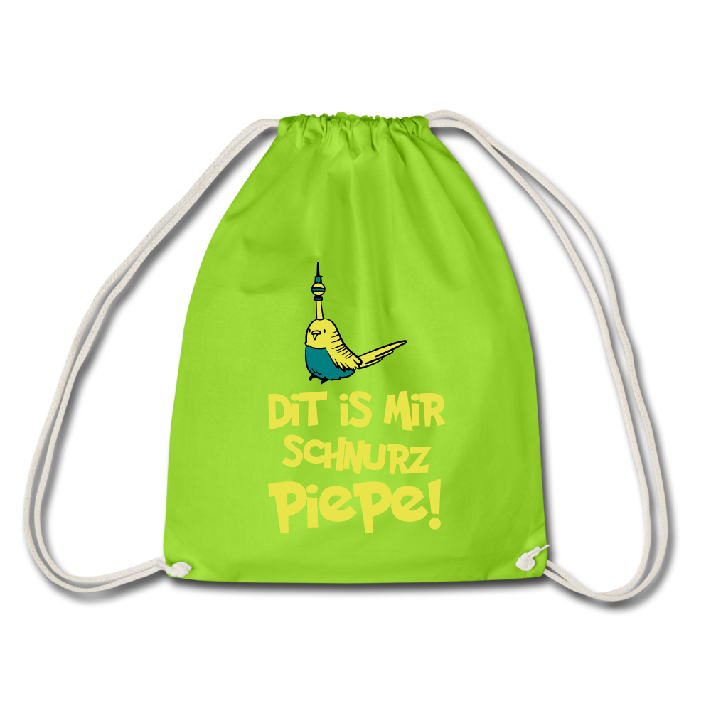 Schnurz Piepe mit Piep - Turnbeutel - Neongrün