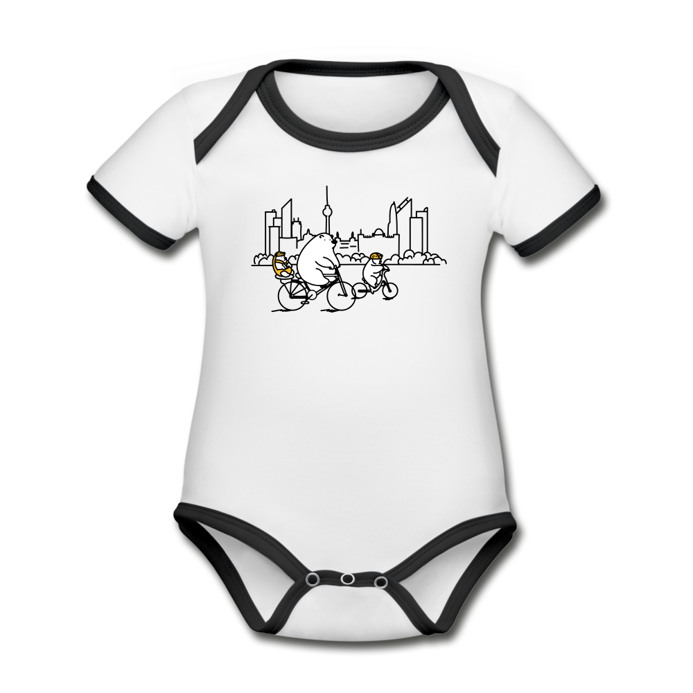 Fahrradtour Berlin - Baby Bio-Kurzarm-Kontrastbody - Weiß/Schwarz