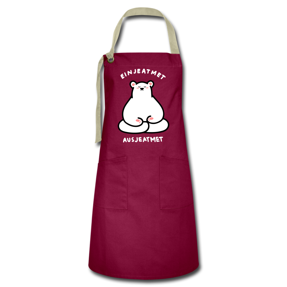 Einjeatmet - Kontrastschürze - Burgunderrot / Sandfarben