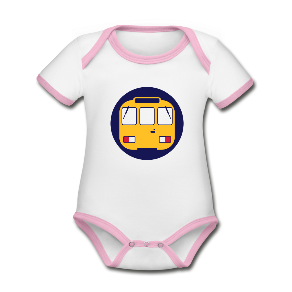 U-Bahntunnel - Baby Bio-Kurzarm-Kontrastbody - Weiß/Rose