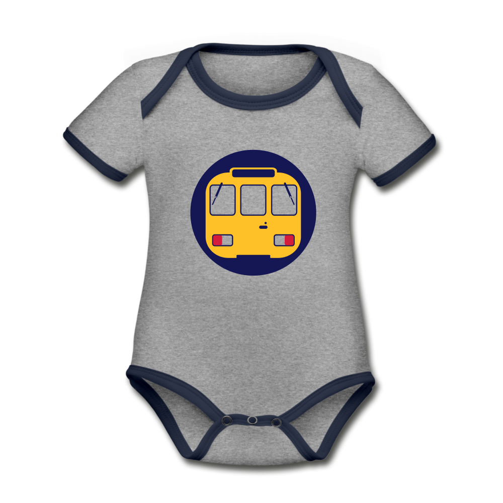 U-Bahntunnel - Baby Bio-Kurzarm-Kontrastbody - Grau meliert/Navy
