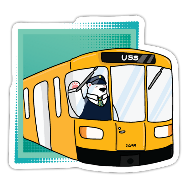 Bär in U-Bahn Kommt - Aufkleber - Mattweiß