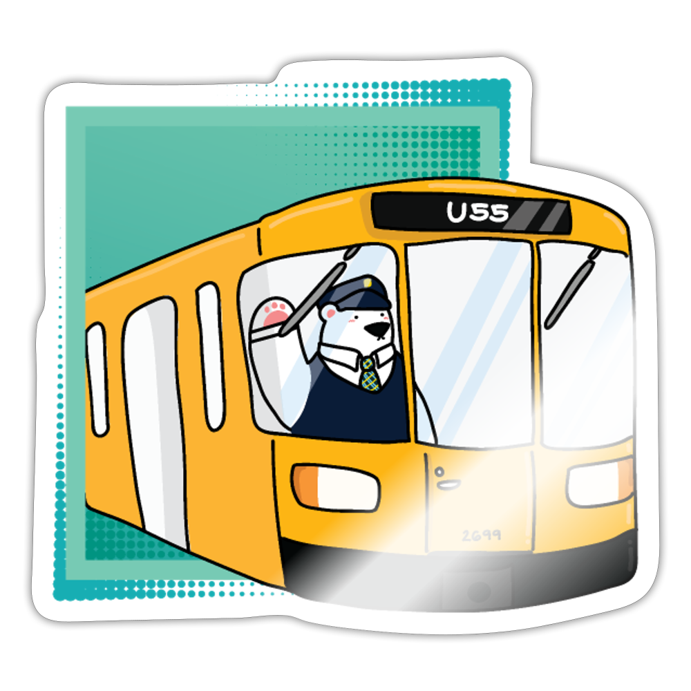 Bär in U-Bahn Kommt - Aufkleber - Weiß glänzend