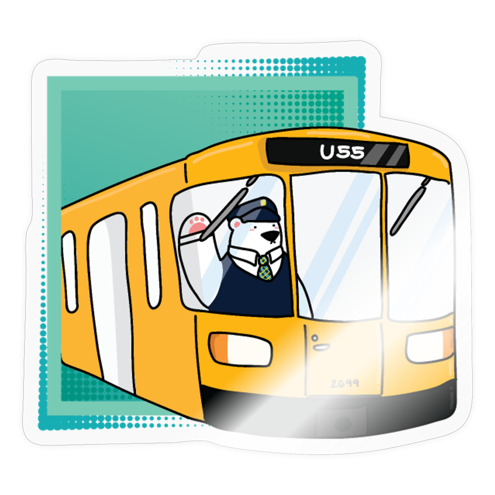 Bär in U-Bahn Kommt - Aufkleber - Transparent glänzend