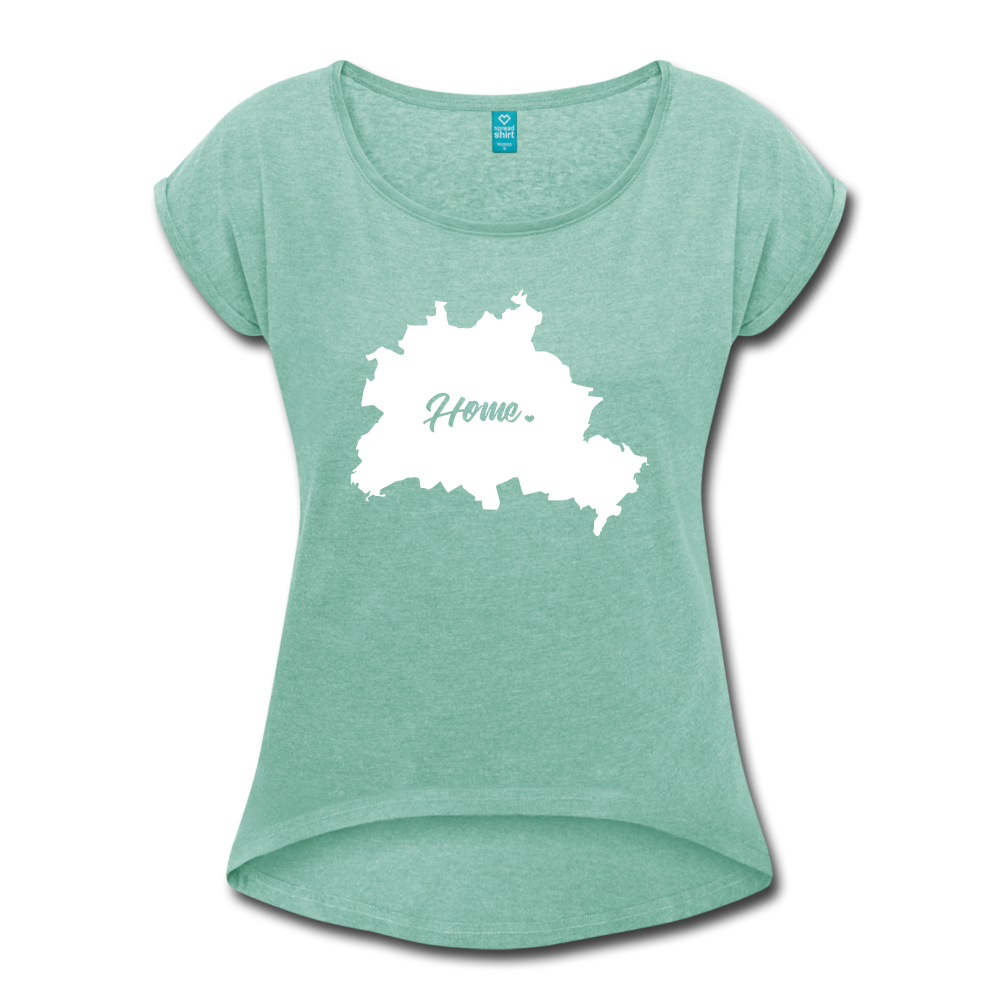 Heimat Berlin - Frauen T-Shirt mit gerollten Ärmeln - Minze meliert