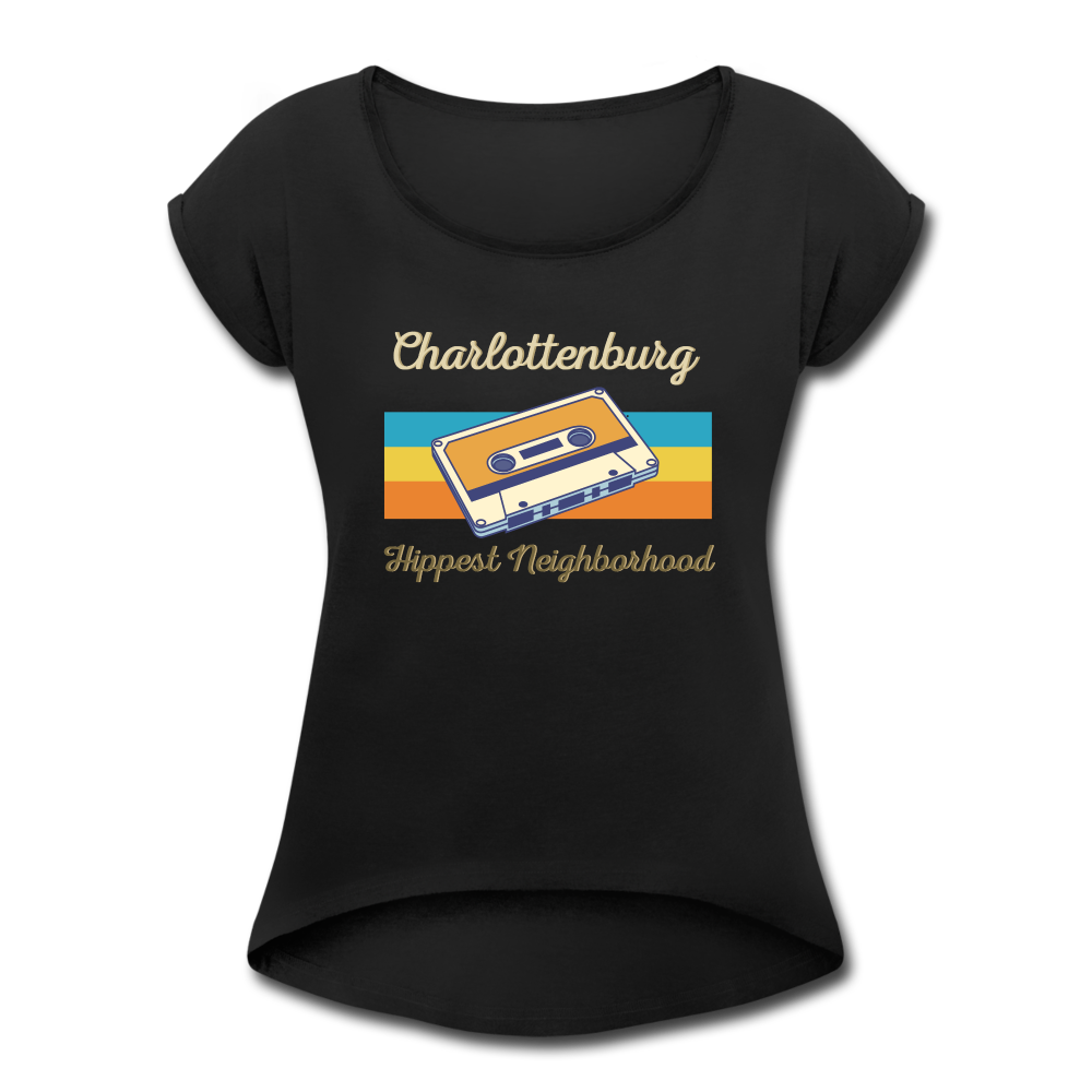 Charlottenburg Hippest Neighborhood - Frauen T-Shirt mit gerollten Ärmeln - black