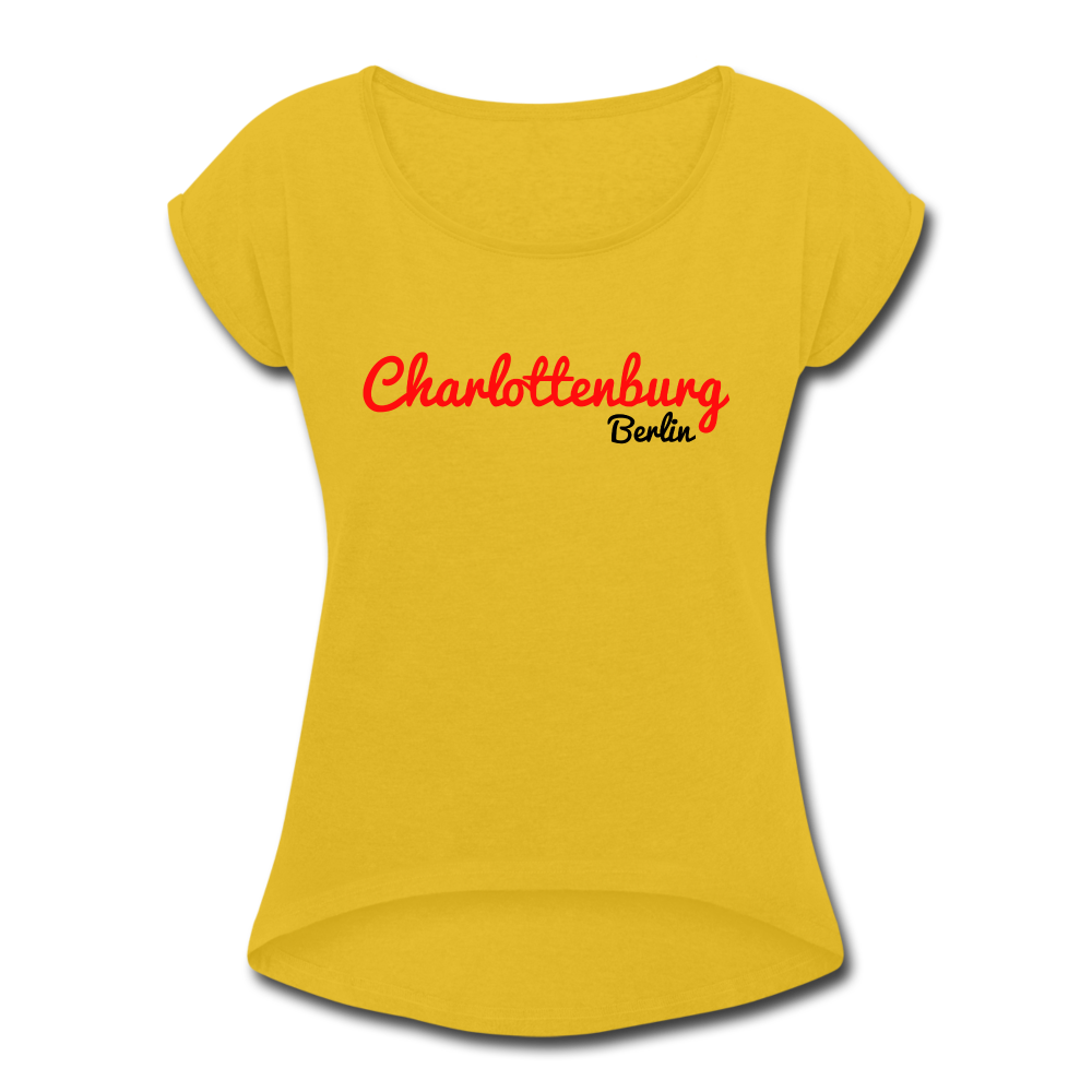Charlottenburg Berlin - Frauen T-Shirt mit gerollten Ärmeln - mustard yellow