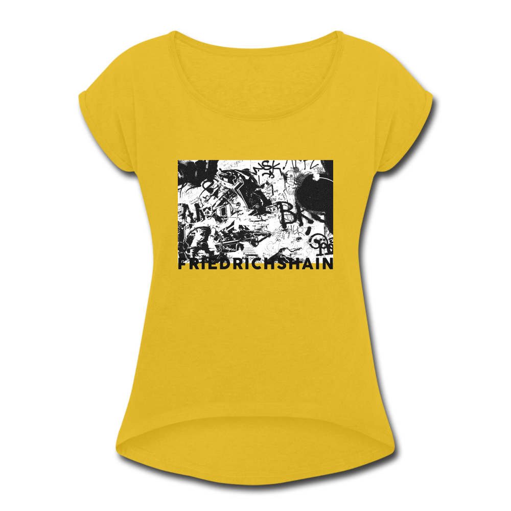 Friedrichshain Graffiti - Frauen T-Shirt mit gerollten Ärmeln - mustard yellow