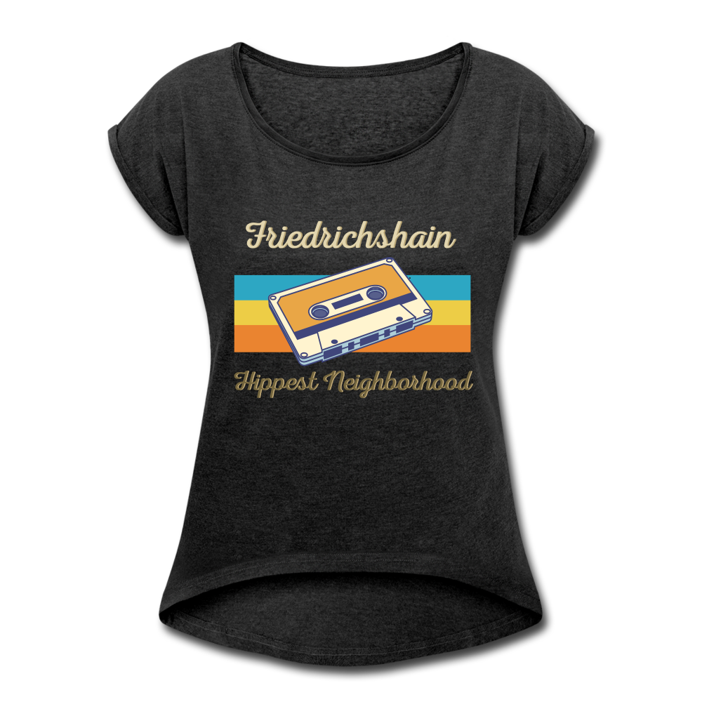 Friedrichshain Hippest Neighborhood - Frauen T-Shirt mit gerollten Ärmeln - heather black
