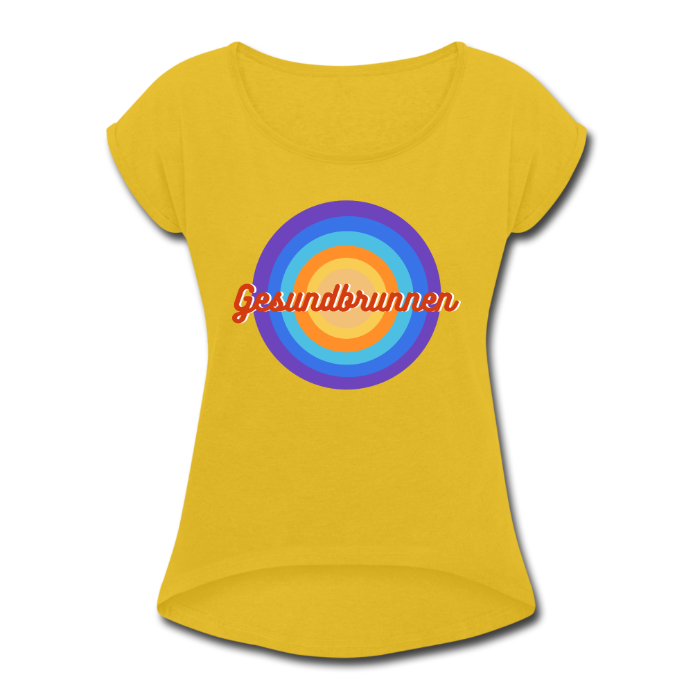 Gesundbrunnen Retro - Frauen T-Shirt mit gerollten Ärmeln - mustard yellow