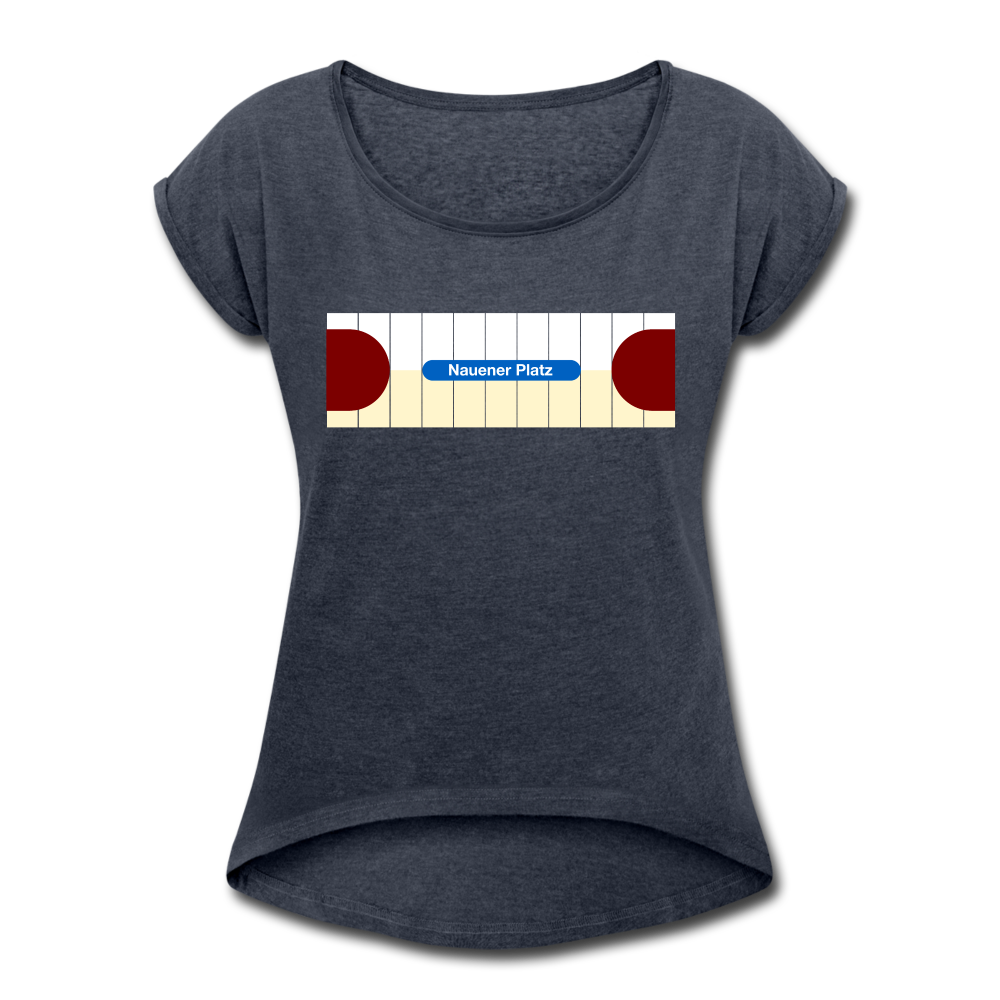 Nauener platz - Frauen T-Shirt mit gerollten Ärmeln - heather navy