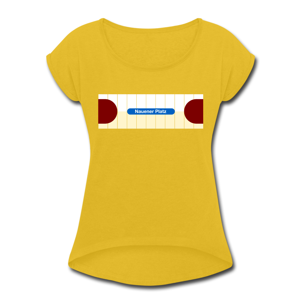 Nauener platz - Frauen T-Shirt mit gerollten Ärmeln - mustard yellow