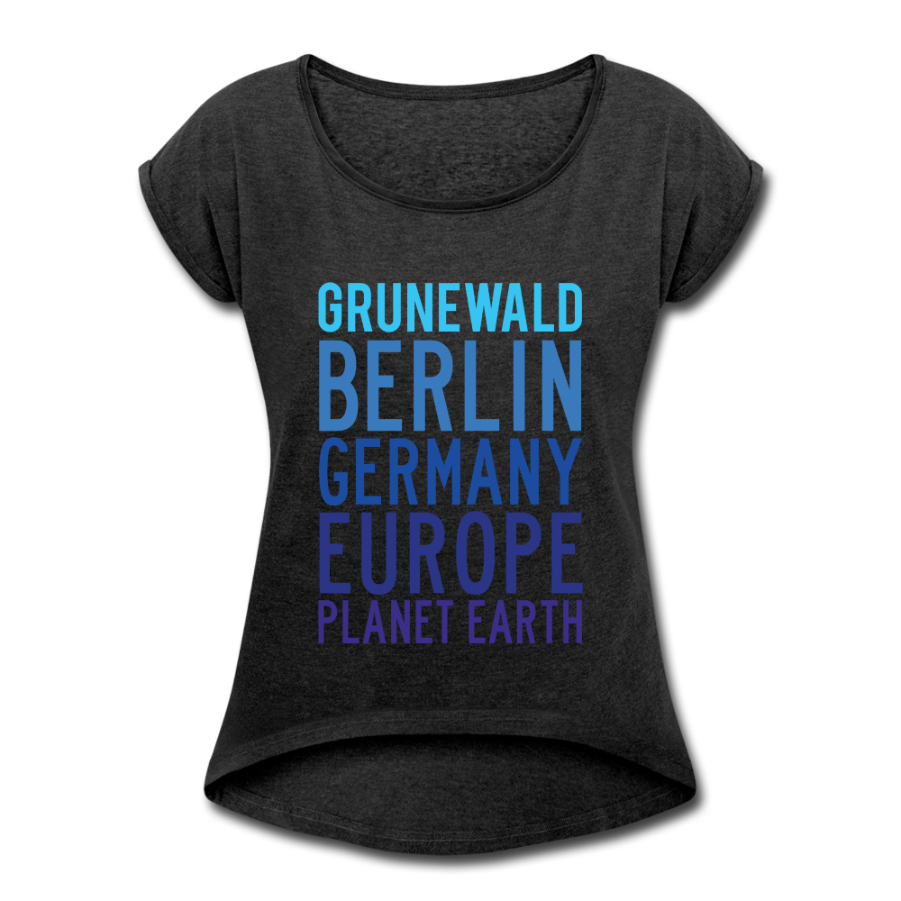 Grunewald Planet Earth - Frauen T-Shirt mit gerollten Ärmeln - heather black