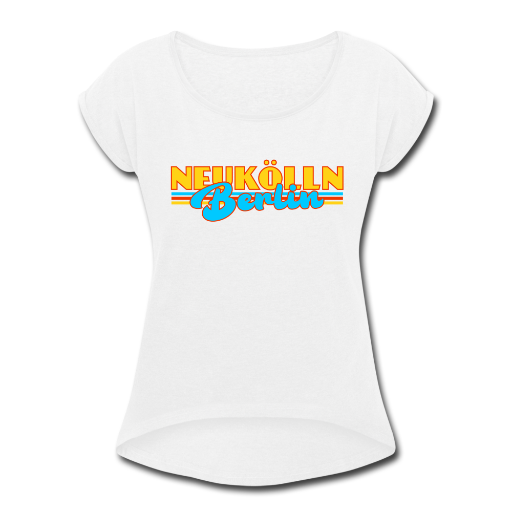 Neukölln Berlin Retro - Frauen T-Shirt mit gerollten Ärmeln - white